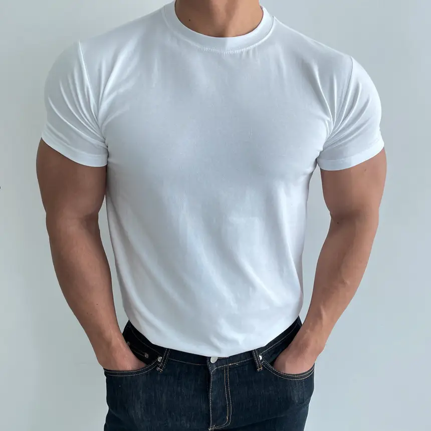 Men's White Fitness T-Shirt Short Sleeve Sweat Absorbing — feature 7