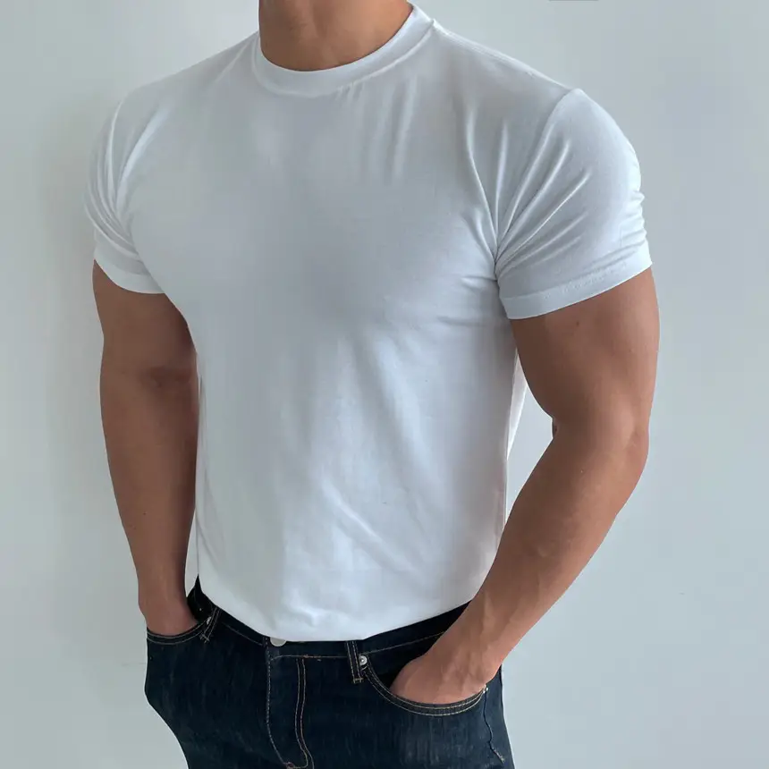 Men's White Fitness T-Shirt Short Sleeve Sweat Absorbing — feature 8