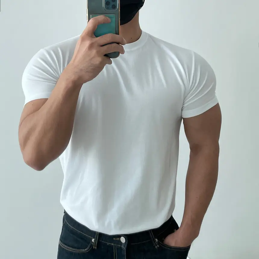 Men's White Fitness T-Shirt Short Sleeve Sweat Absorbing — feature 9