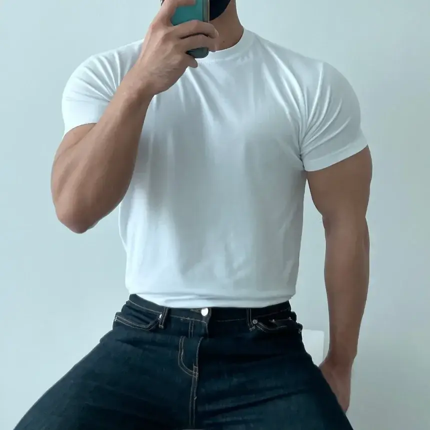 Men's White Fitness T-Shirt Short Sleeve Sweat Absorbing - Image 3