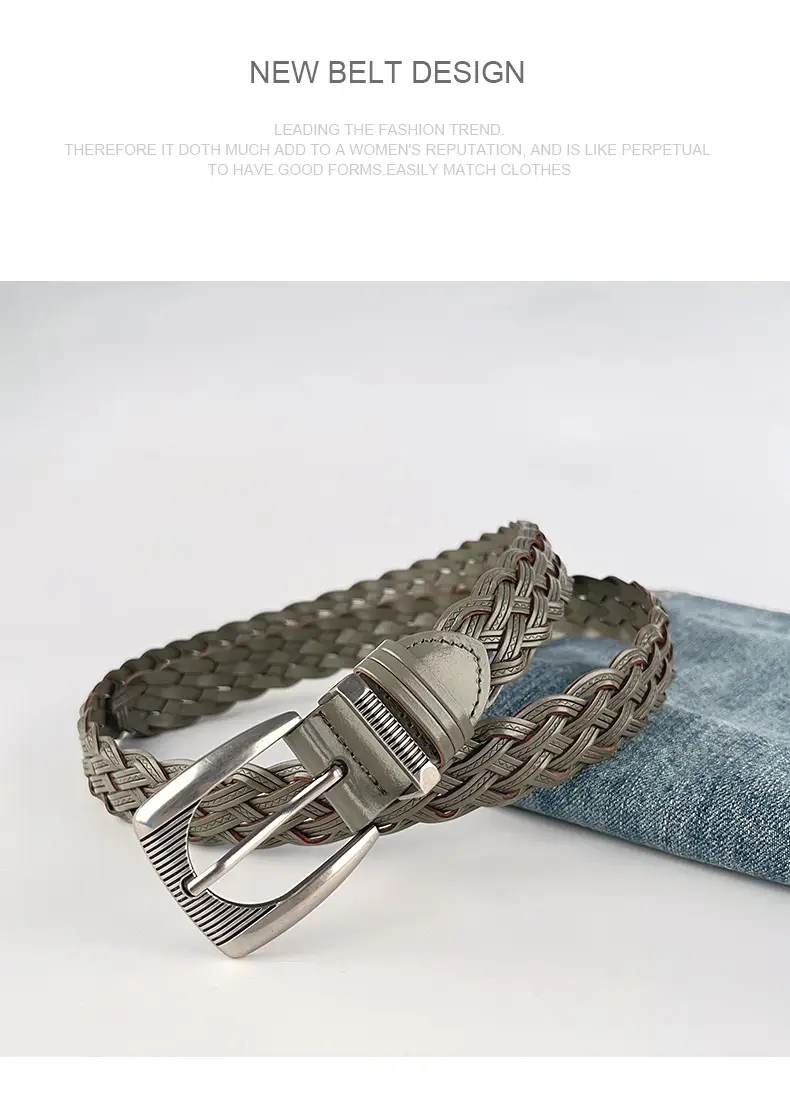 Hand-woven Retro Belt for Women with Silver Buckle — feature 11