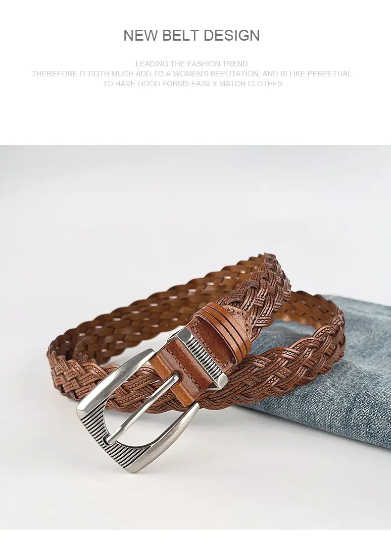 Hand-woven Retro Belt for Women with Silver Buckle — feature 12