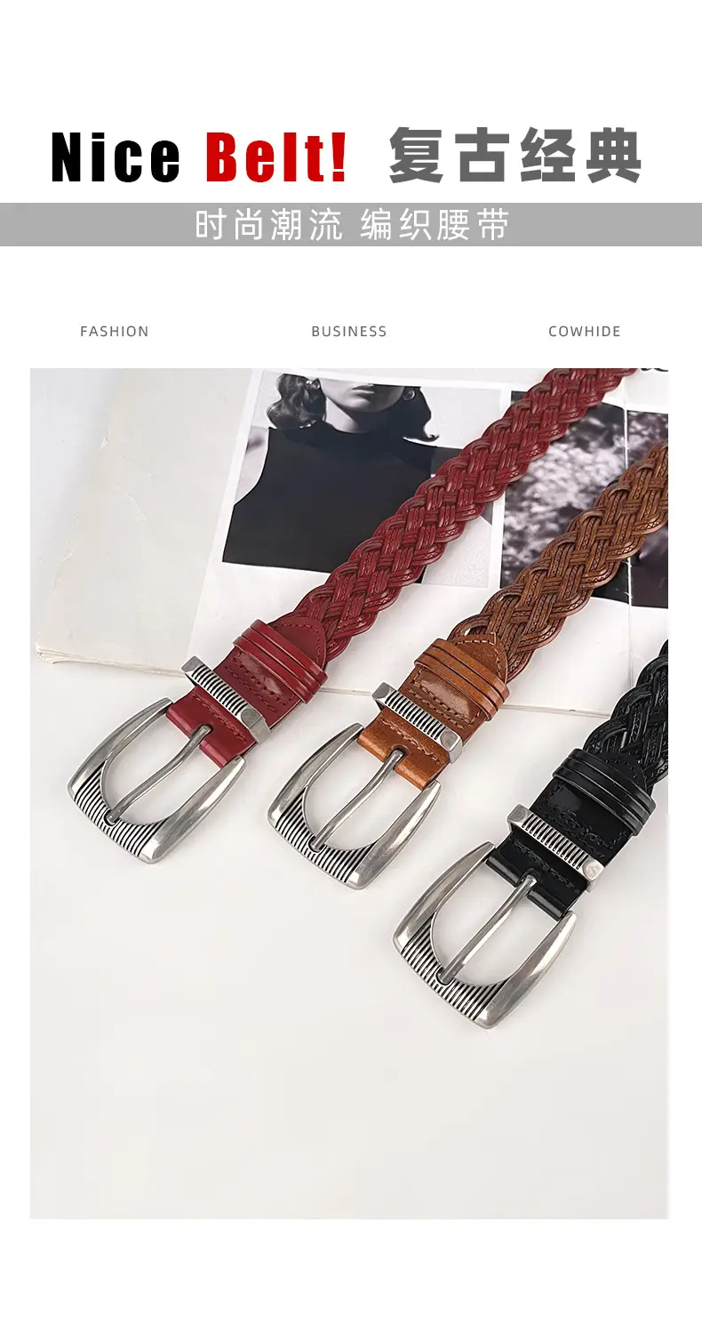 Hand-woven Retro Belt for Women with Silver Buckle — feature 3