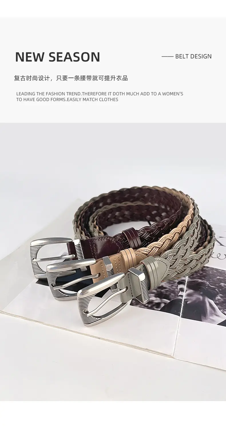 Hand-woven Retro Belt for Women with Silver Buckle — feature 4