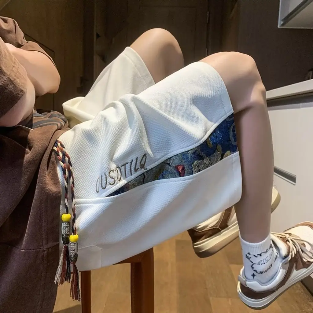 Men's White Drawstring Basketball Shorts Summer Wear