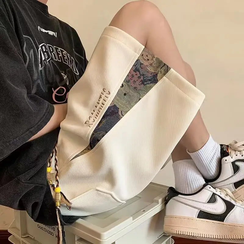 Men's White Drawstring Basketball Shorts Summer Wear