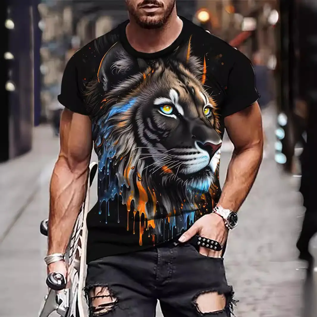 3D Digital Printed Men's T-Shirt with Fierce Beast Design