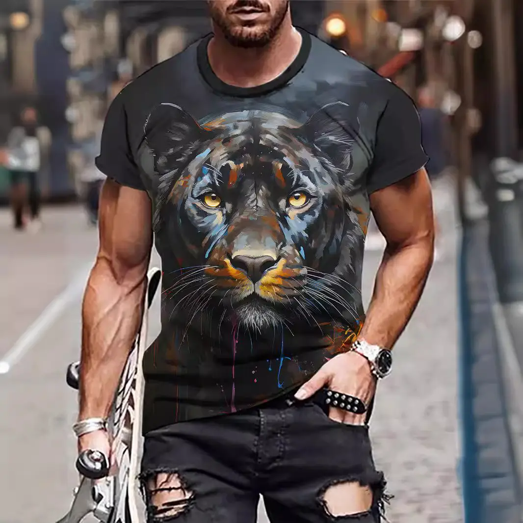 3D Digital Printed Men's T-Shirt with Fierce Beast Design