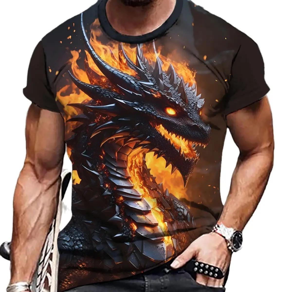 3D Digital Printed Men's T-Shirt with Fierce Beast Design