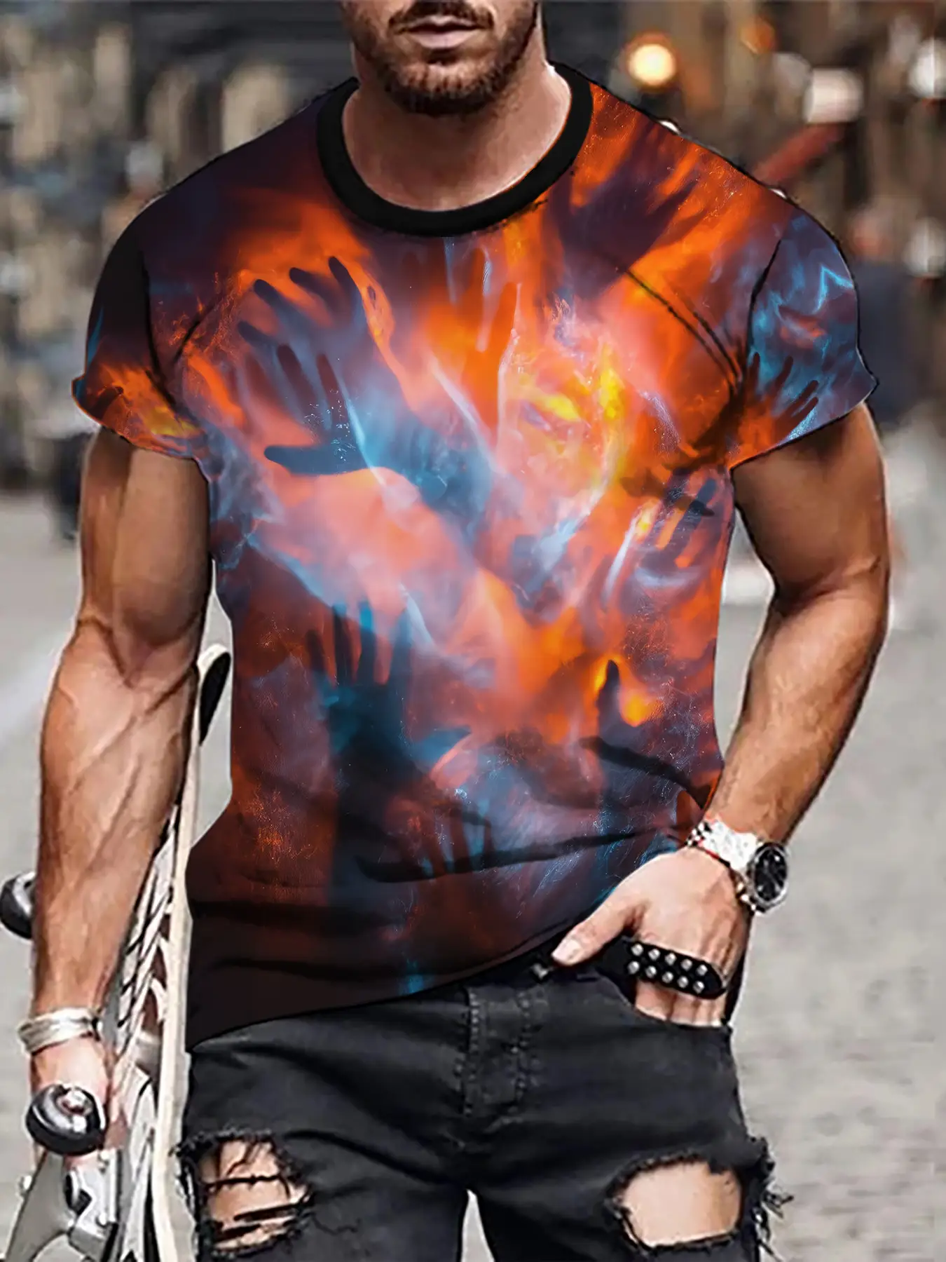 3D Digital Printed Men's T-Shirt with Fierce Beast Design — feature 2