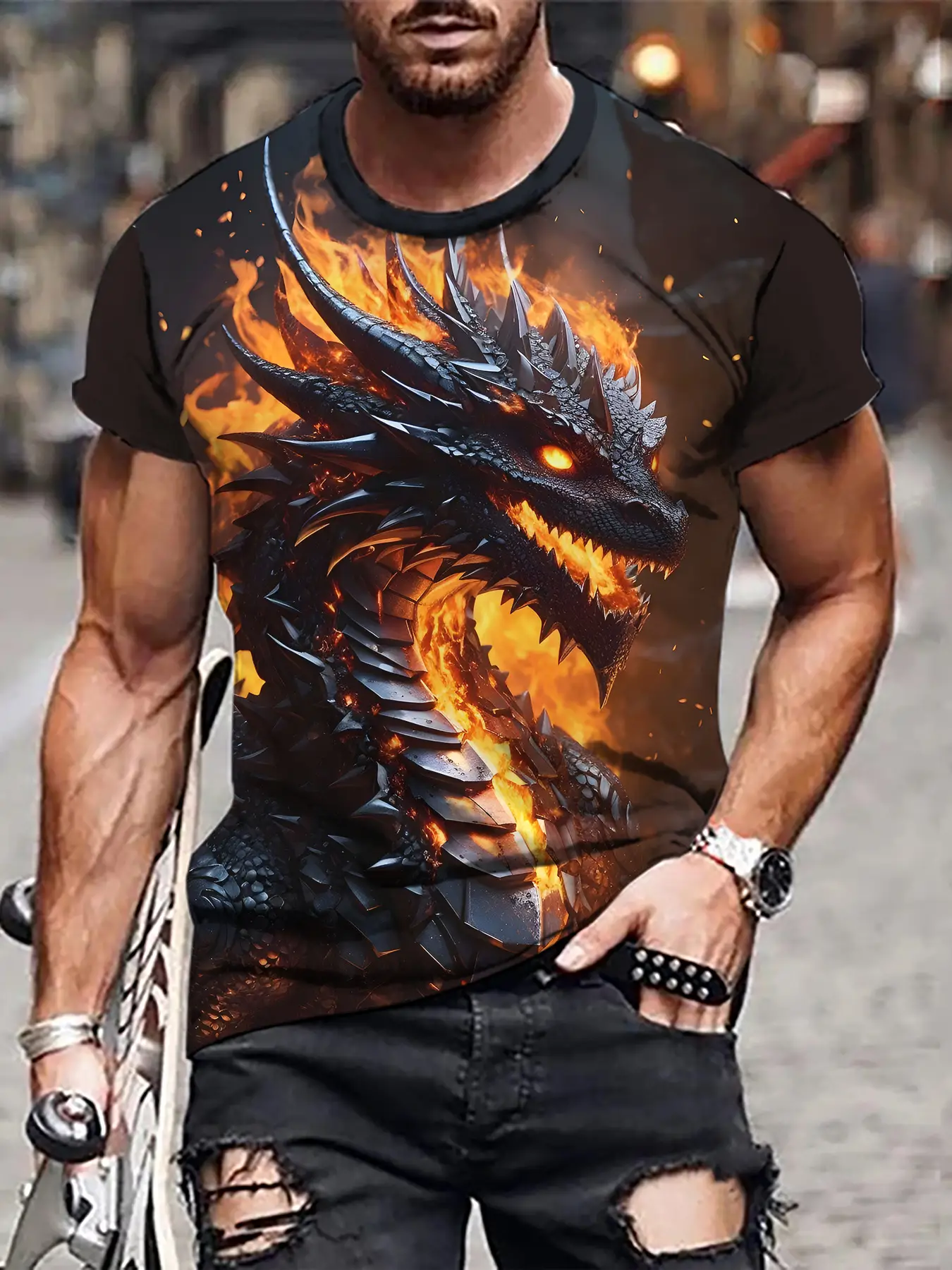 3D Digital Printed Men's T-Shirt with Fierce Beast Design — feature 4