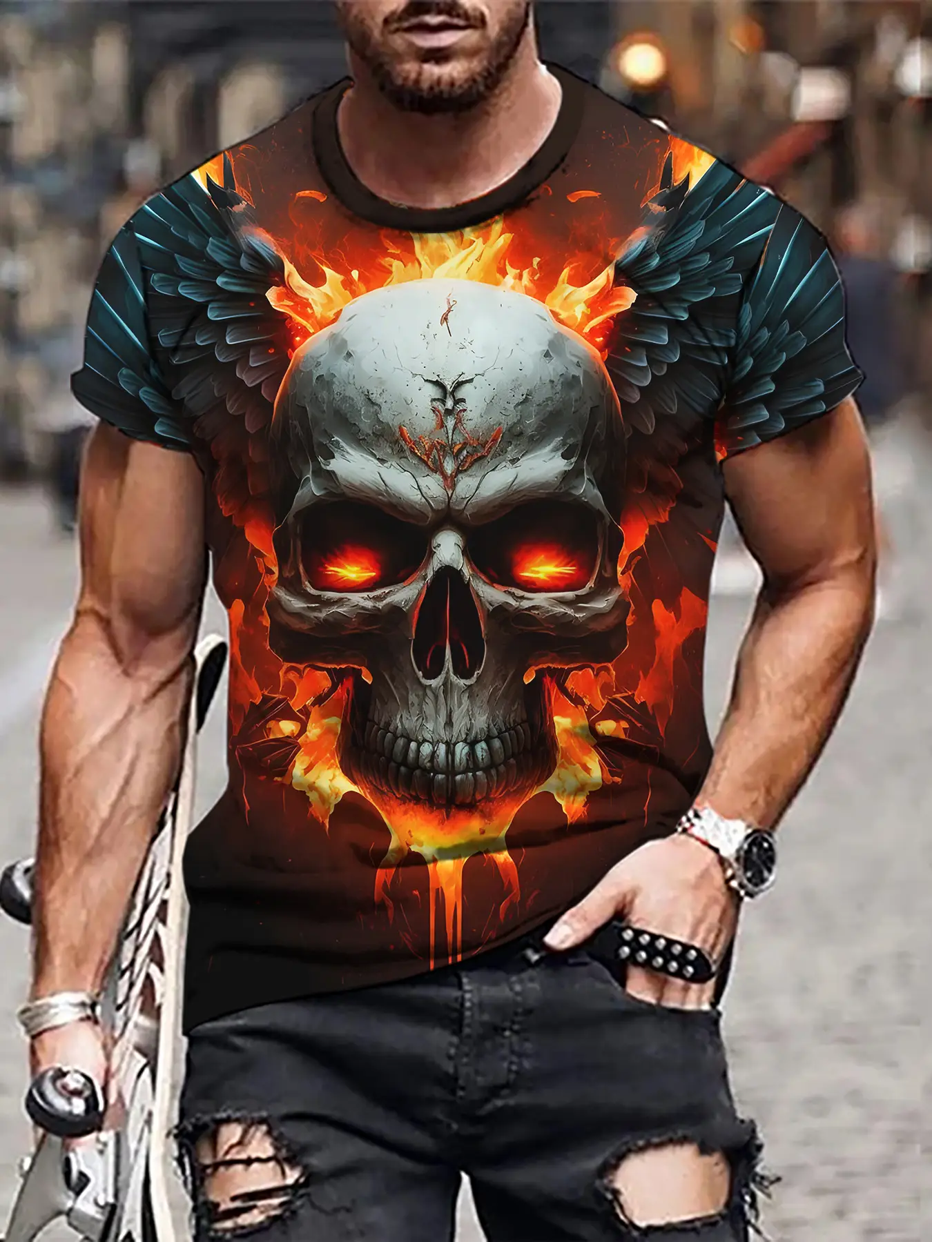 3D Digital Printed Men's T-Shirt with Fierce Beast Design — feature 6
