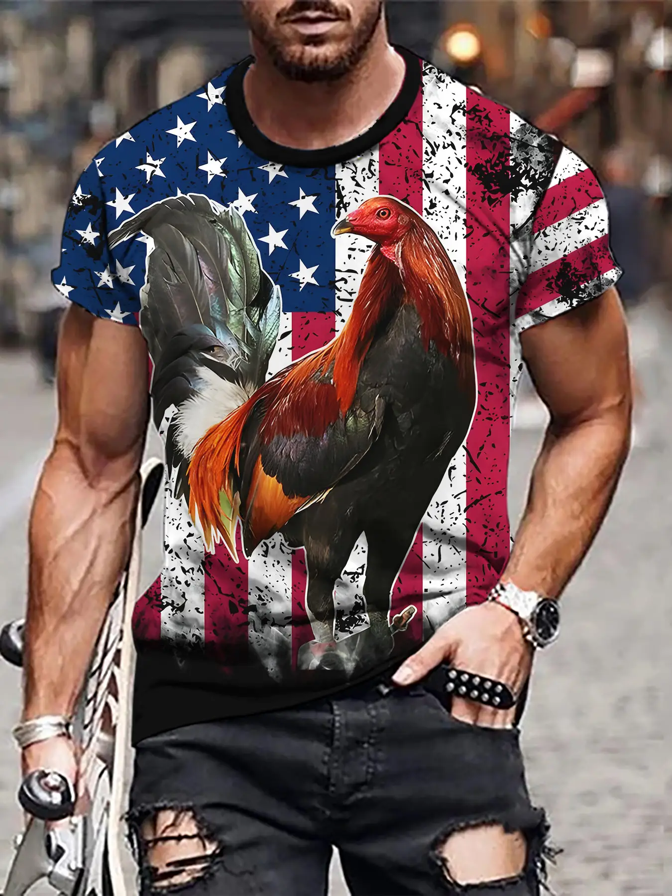 3D Digital Printed Men's T-Shirt with Fierce Beast Design