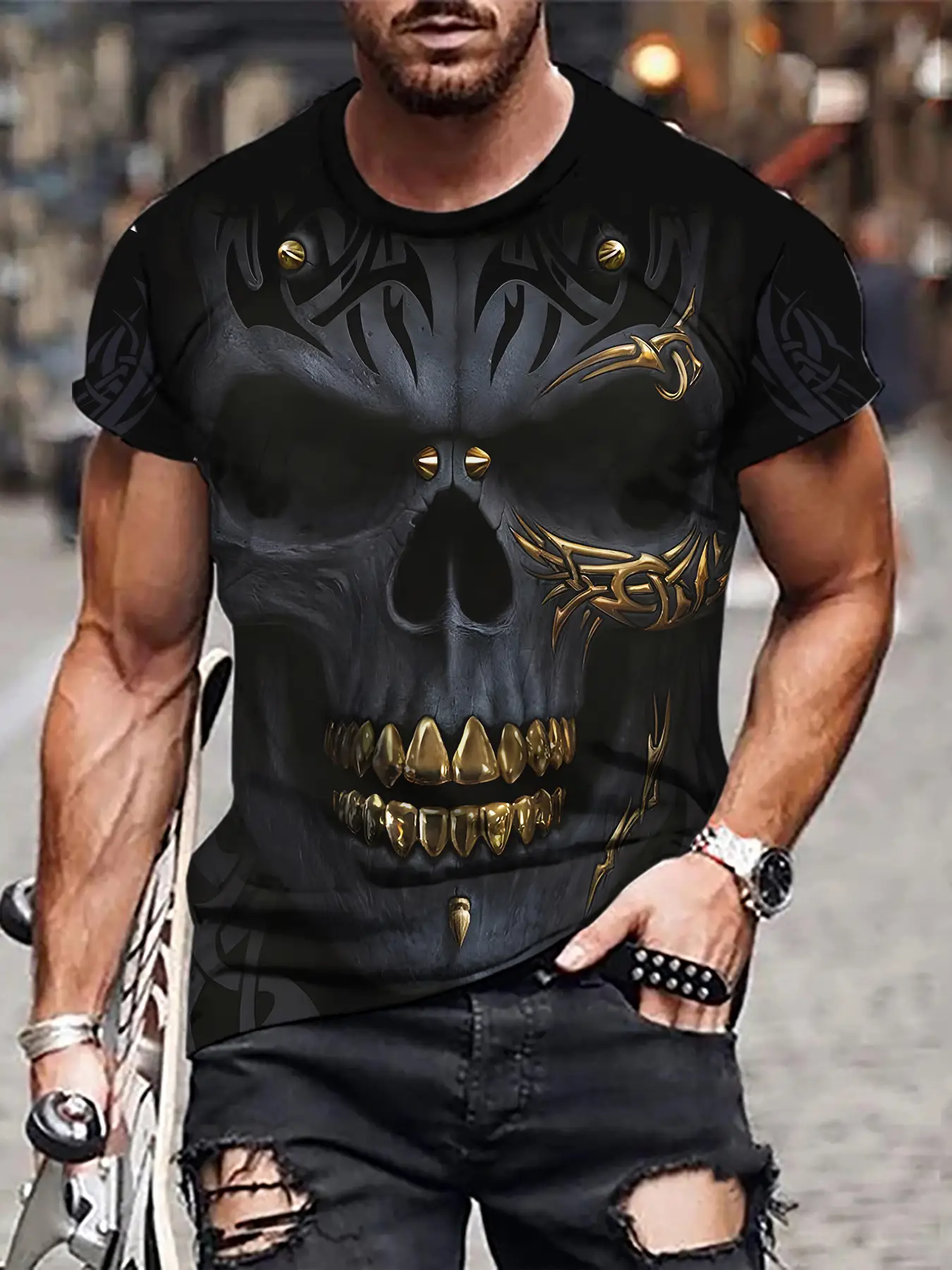 3D Digital Printed Men's T-Shirt with Fierce Beast Design