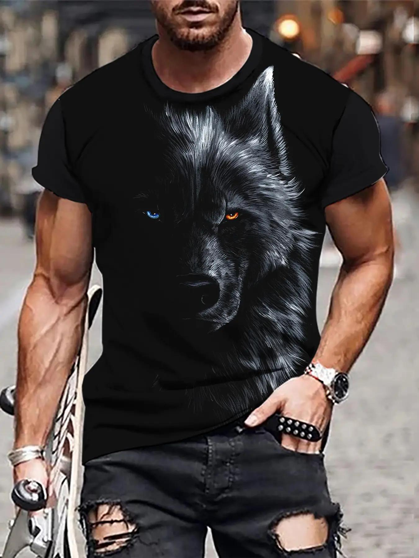 3D Digital Printed Men's T-Shirt with Fierce Beast Design