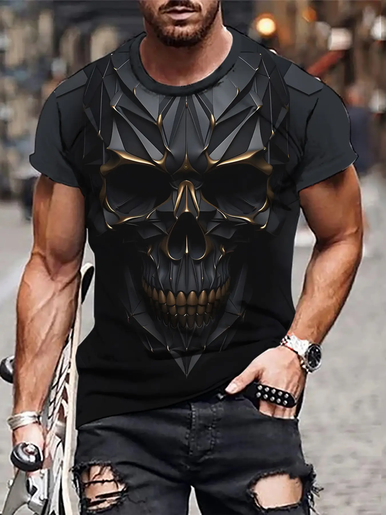 3D Digital Printed Men's T-Shirt with Fierce Beast Design