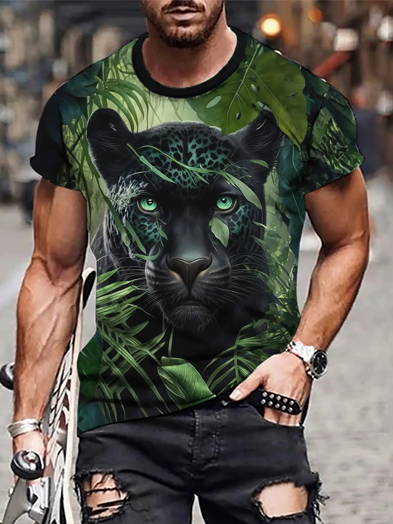 3D Digital Printed Men's T-Shirt with Fierce Beast Design