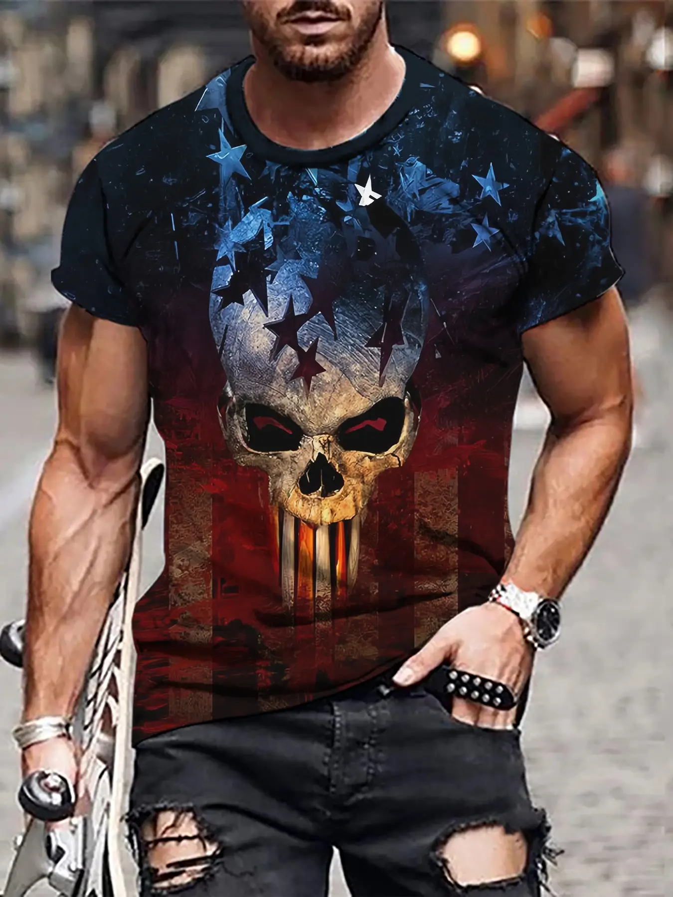 3D Digital Printed Men's T-Shirt with Fierce Beast Design