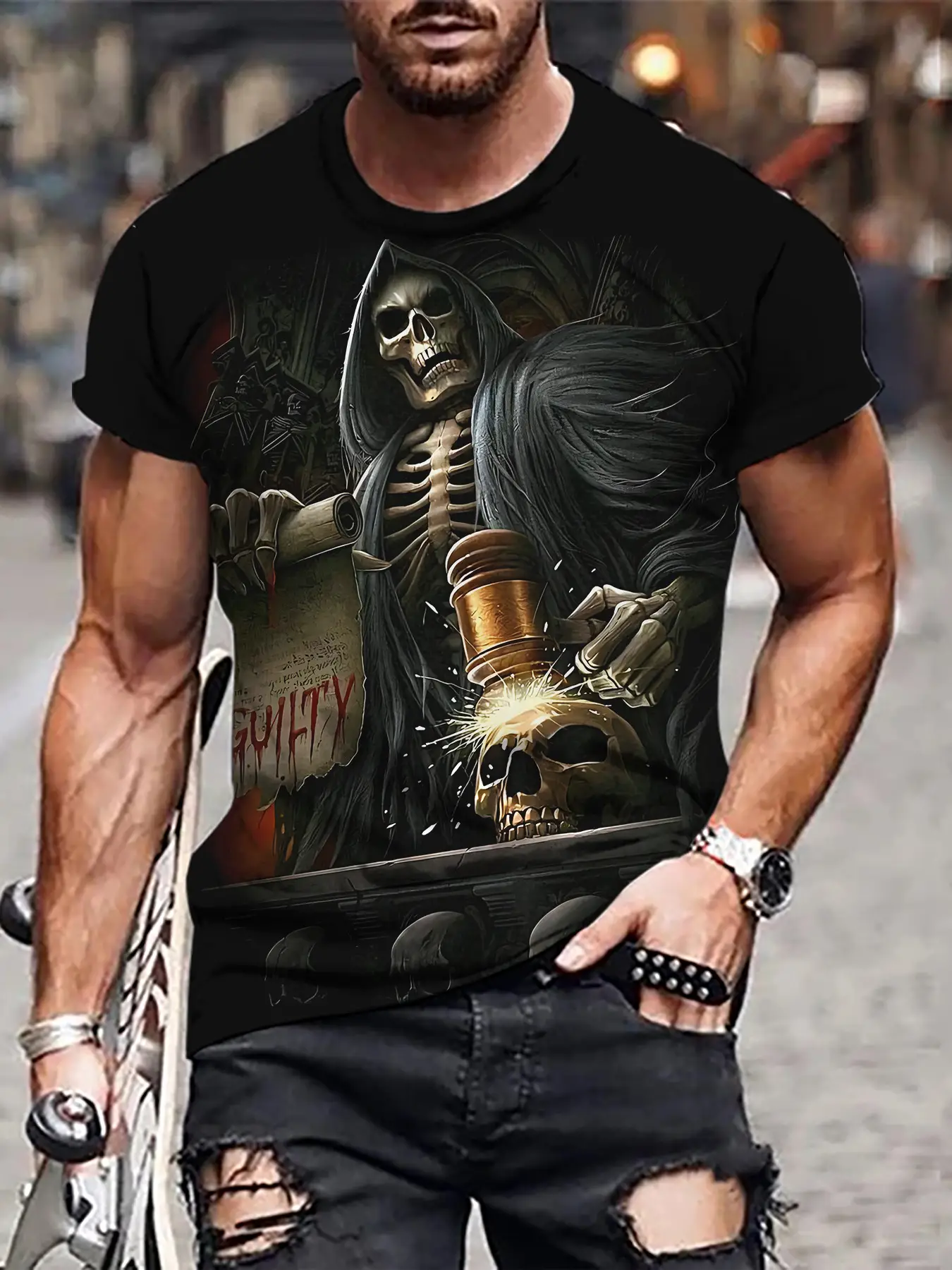 3D Digital Printed Men's T-Shirt with Fierce Beast Design