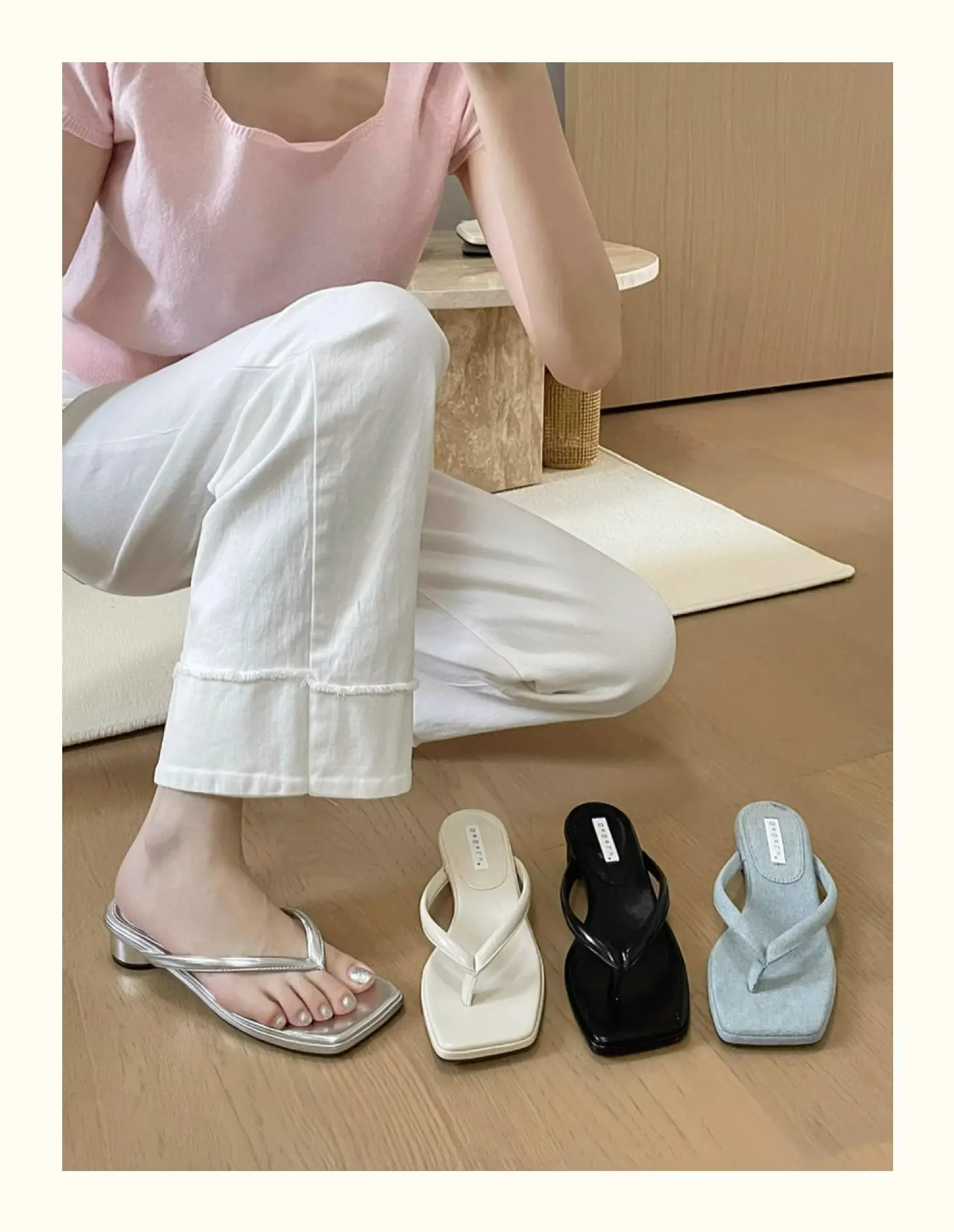 French Style Silver Flip Flops Women Summer — feature 2