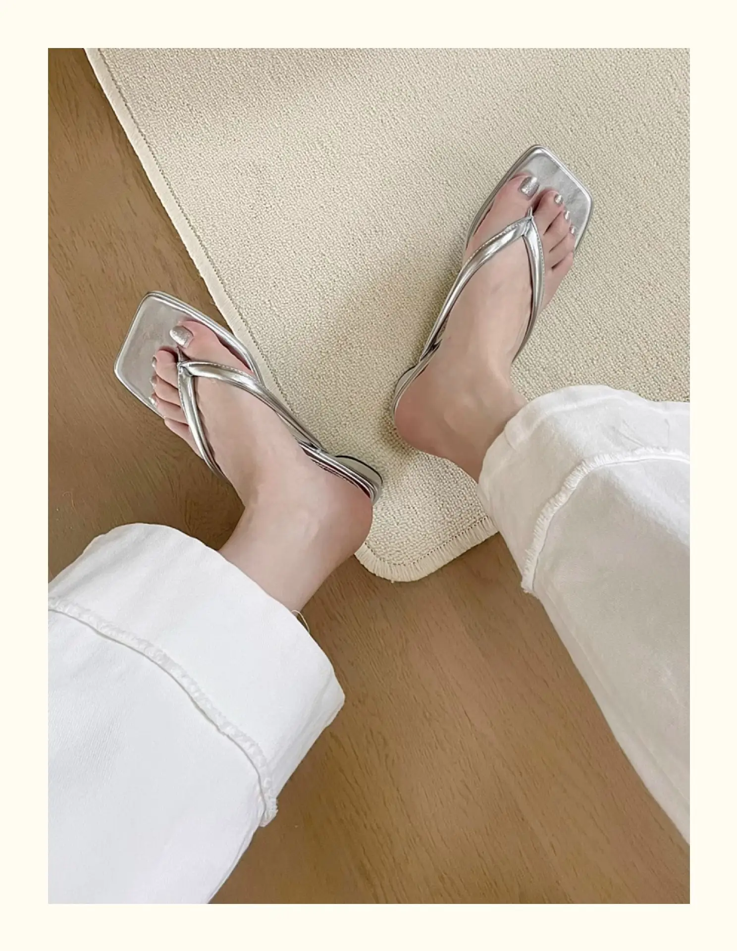 French Style Silver Flip Flops Women Summer — feature 4