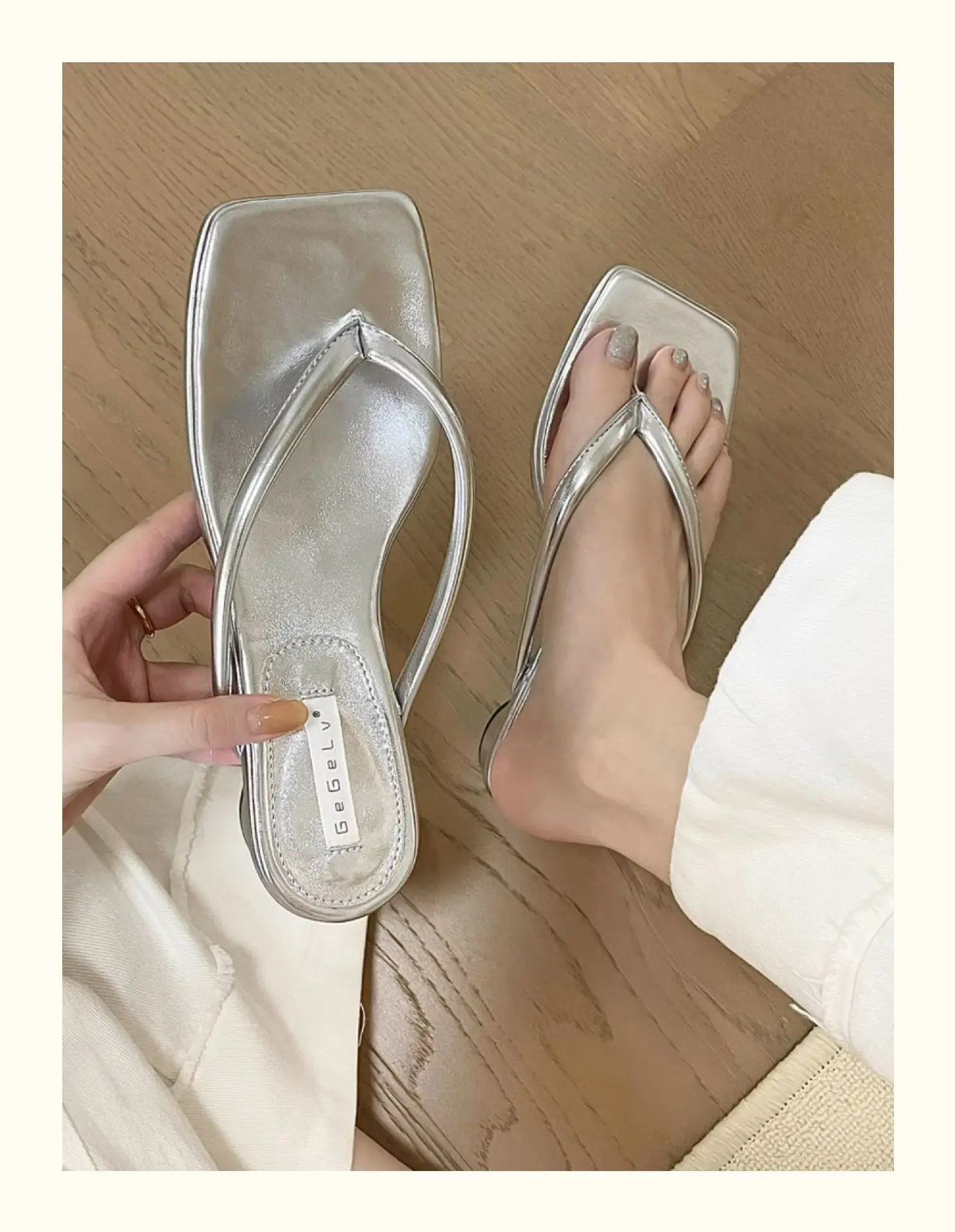 French Style Silver Flip Flops Women Summer — feature 5