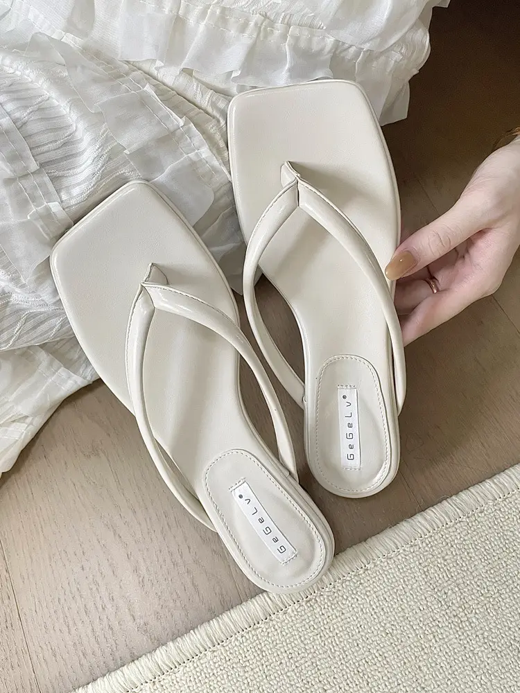 French Style Silver Flip Flops Women Summer - Image 2