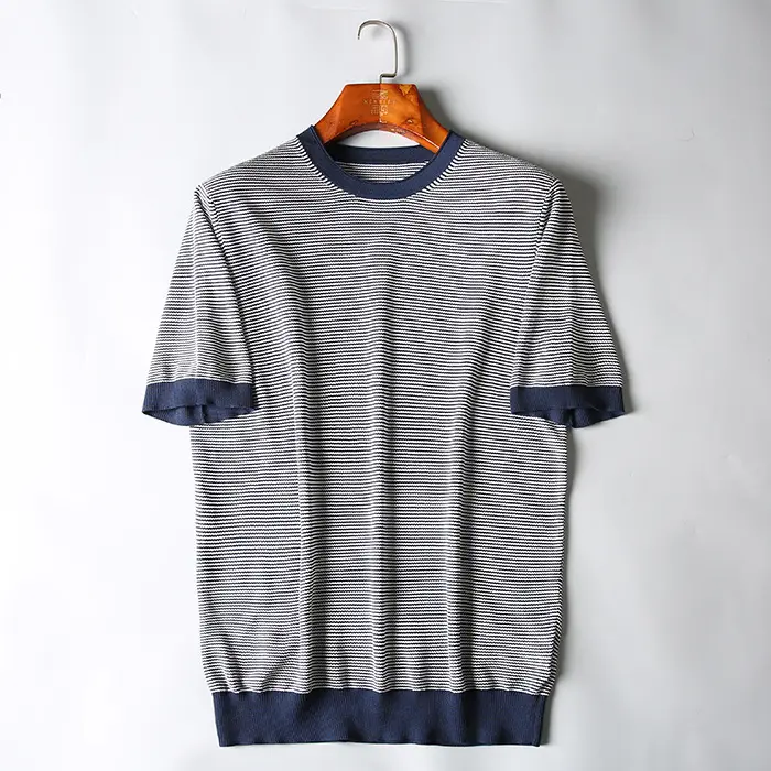 Men Black Striped Crewneck Polo Shirt 2024 — feature 33