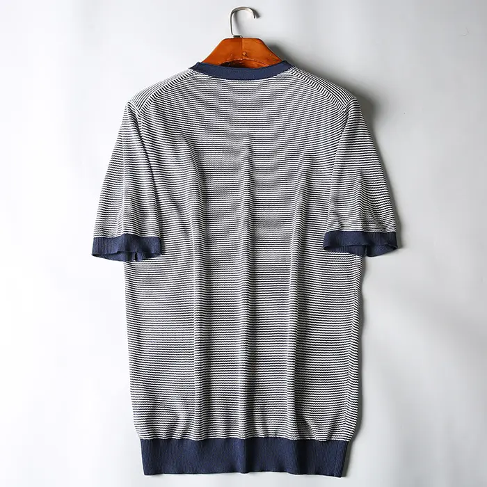 Men Black Striped Crewneck Polo Shirt 2024 — feature 34