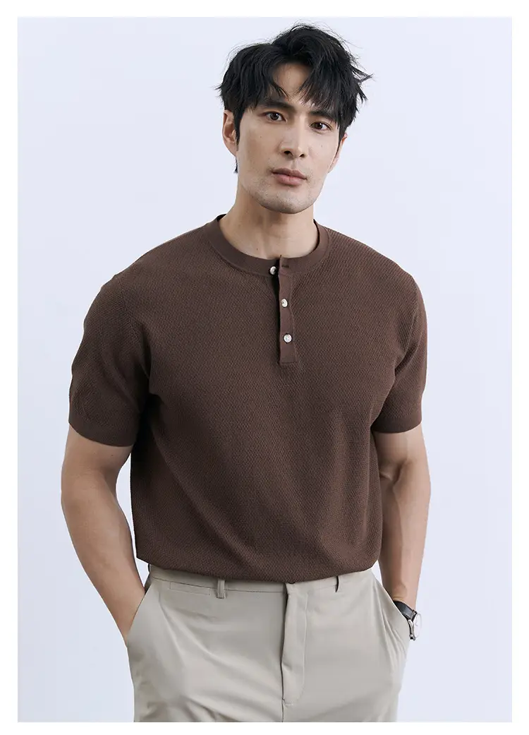 Men Black Striped Crewneck Polo Shirt 2024 - Image 15