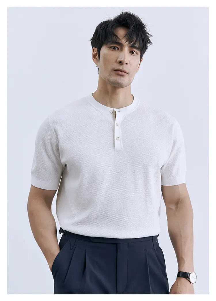 Men Black Striped Crewneck Polo Shirt 2024 - Image 18