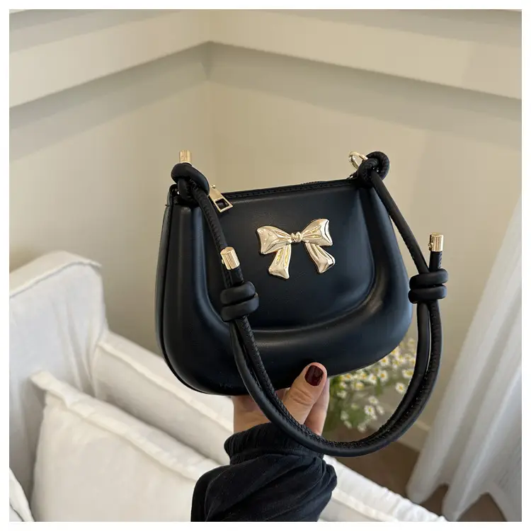 Women's Black Bow Crossbody Bag 2024 Summer