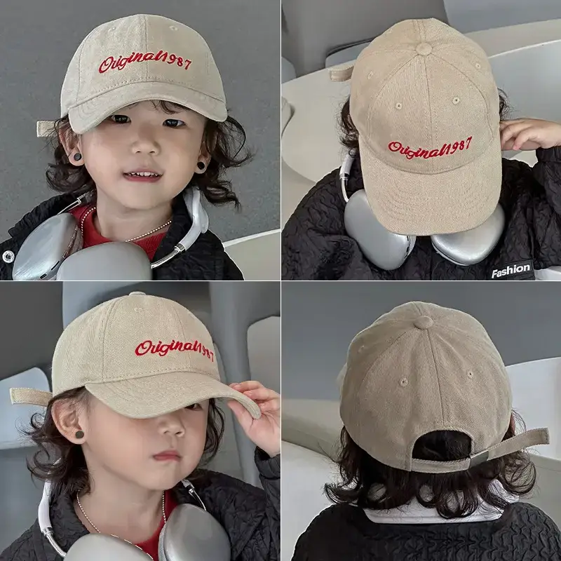 Children's Beige Embroidered Baseball Cap Sunshade Cap - Image 4