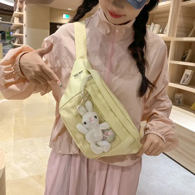Cute Japanese Style Transparent Crossbody Bag with Furry Pendant - Image 8