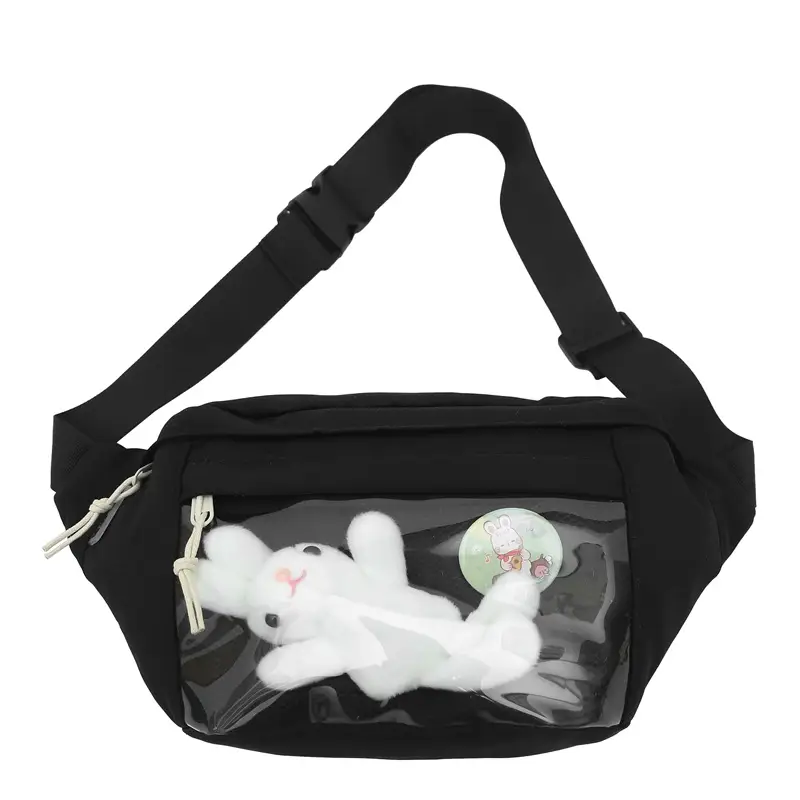 Cute Japanese Style Transparent Crossbody Bag with Furry Pendant - Image 9