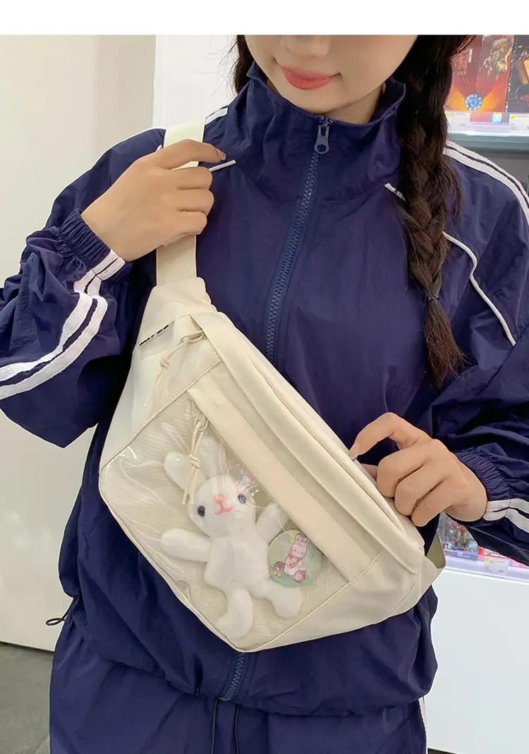 Cute Japanese Style Transparent Crossbody Bag with Furry Pendant — feature 10