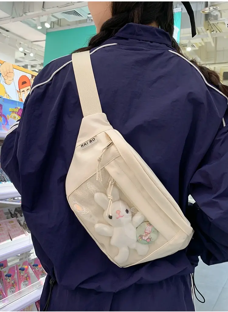 Cute Japanese Style Transparent Crossbody Bag with Furry Pendant — feature 11