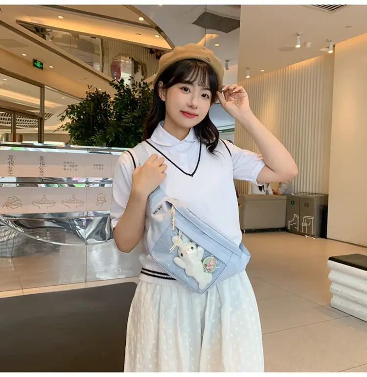 Cute Japanese Style Transparent Crossbody Bag with Furry Pendant — feature 14