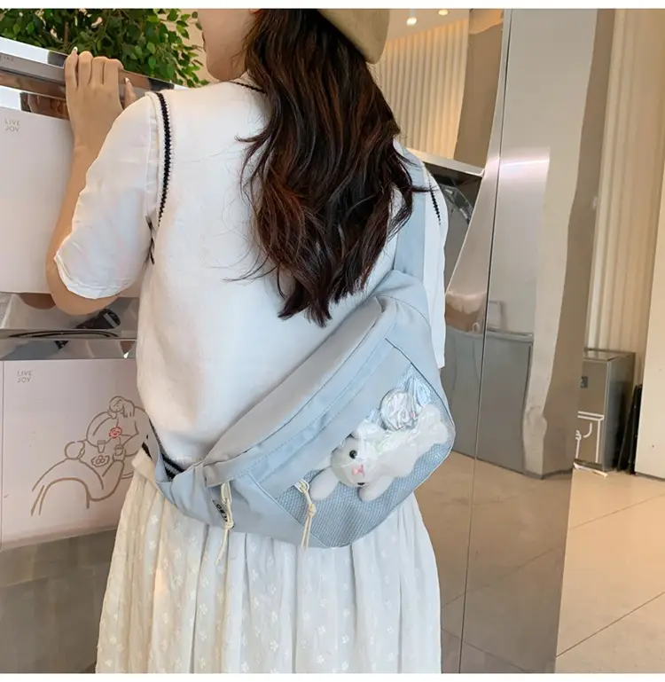 Cute Japanese Style Transparent Crossbody Bag with Furry Pendant — feature 15