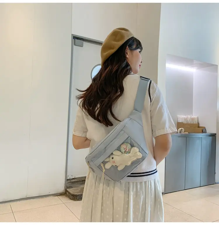 Cute Japanese Style Transparent Crossbody Bag with Furry Pendant — feature 16