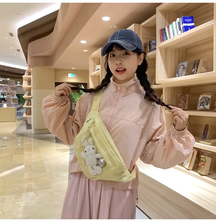 Cute Japanese Style Transparent Crossbody Bag with Furry Pendant — feature 21