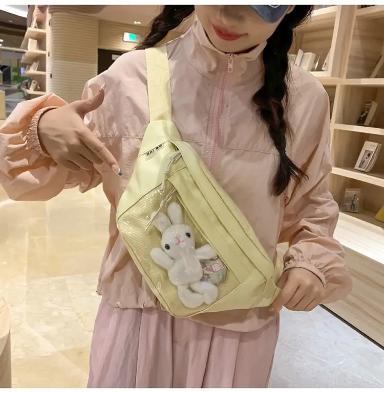 Cute Japanese Style Transparent Crossbody Bag with Furry Pendant — feature 23