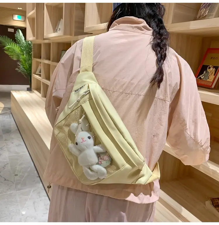 Cute Japanese Style Transparent Crossbody Bag with Furry Pendant — feature 26