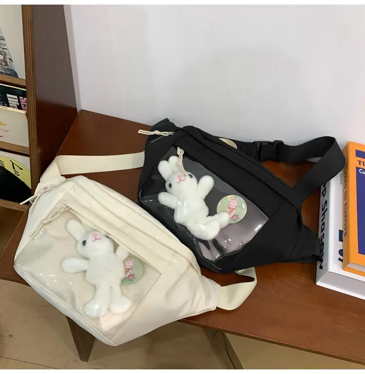 Cute Japanese Style Transparent Crossbody Bag with Furry Pendant — feature 31