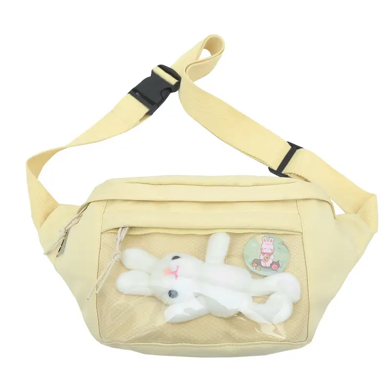 Cute Japanese Style Transparent Crossbody Bag with Furry Pendant - Image 2
