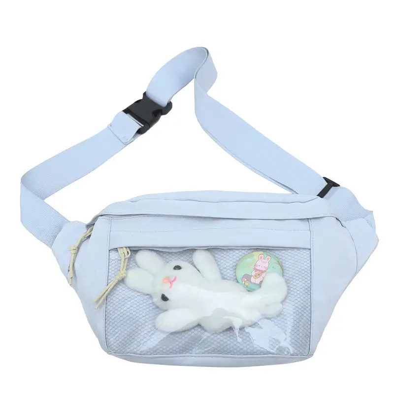 Cute Japanese Style Transparent Crossbody Bag with Furry Pendant - Image 3