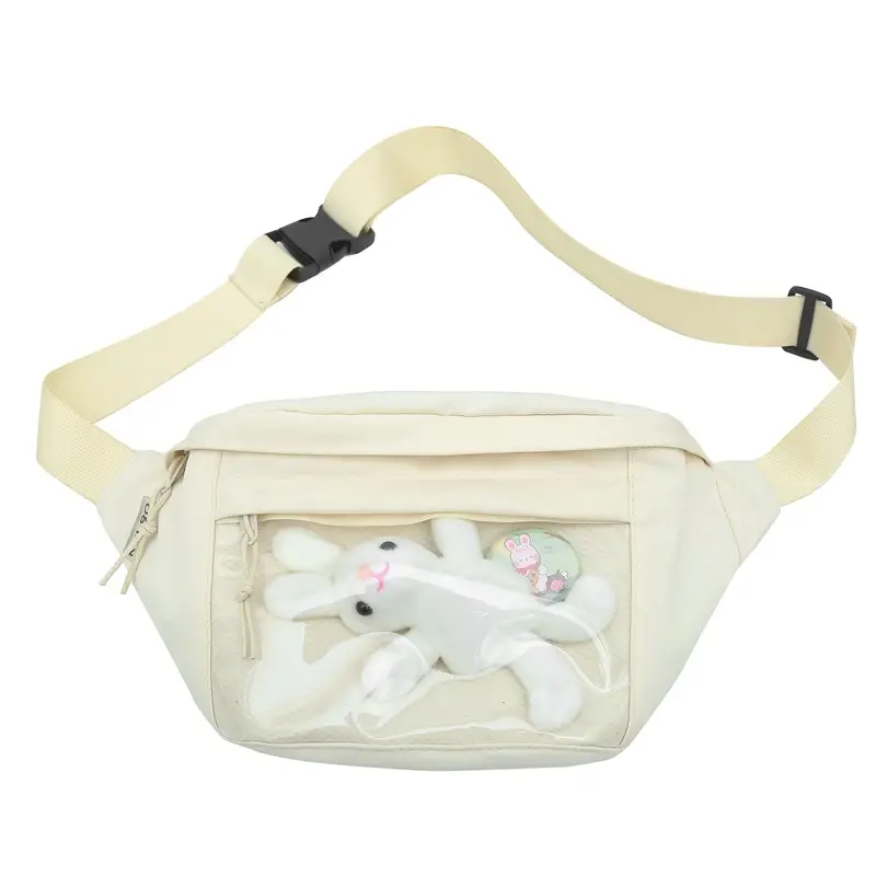 Cute Japanese Style Transparent Crossbody Bag with Furry Pendant - Image 4