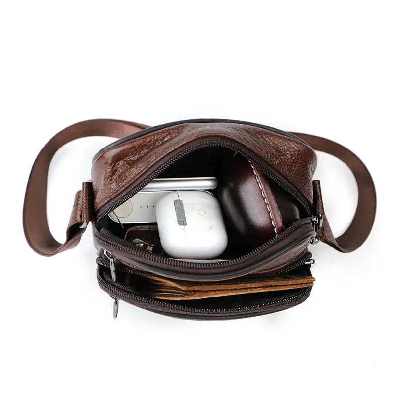 Men's Genuine Leather Crossbody Bag Brown Business Commuter - Image 10