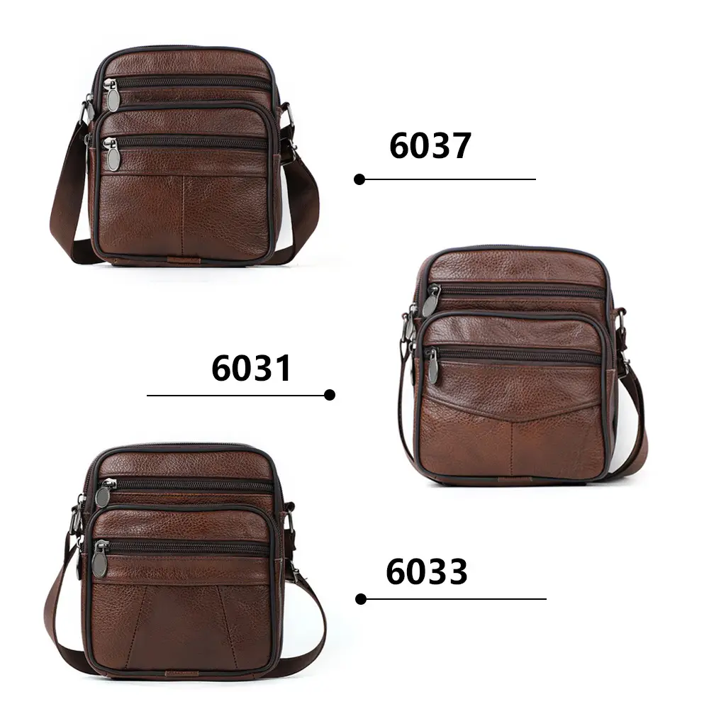 Men's Genuine Leather Crossbody Bag Brown Business Commuter - Image 11