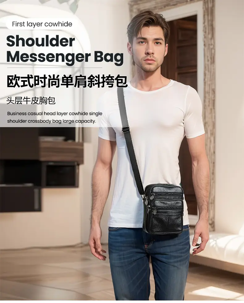 Men's Genuine Leather Crossbody Bag Brown Business Commuter — feature 2